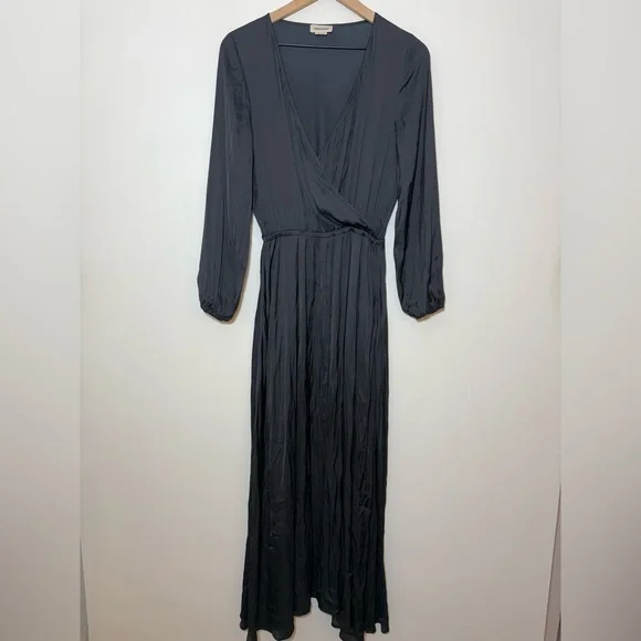 Zadig & Voltaire Black Long Wrap Maxi Evening Long Sleeve Satin Dress Size SM - Picture 2 of 9